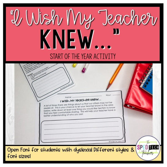 "I Wish My Teacher Knew..." Start of the Year Activity